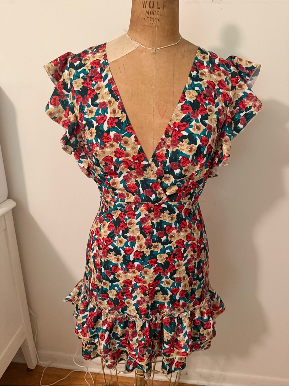 Floral V-Neck Ruffle Mini Dress in Multi-Color - Picture 2 of 6